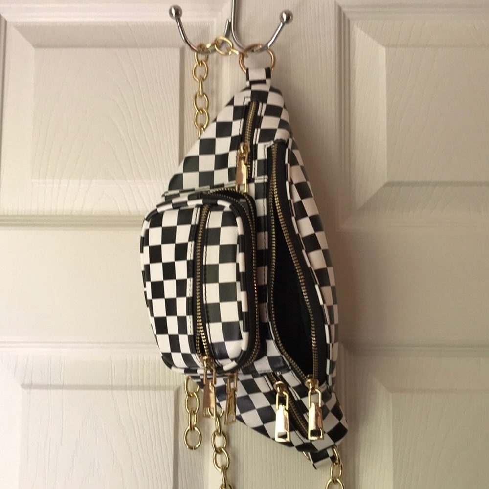 Black and white checkered fanny pack
